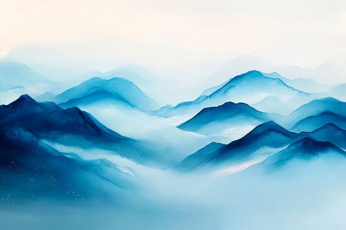 Berglandschap in blauwe mist
