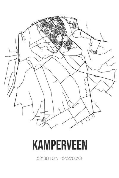 Kamperveen (Overijssel) | Map | Black and White by Prints of Place