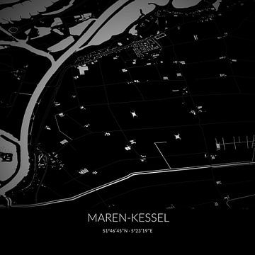 Zwart-witte landkaart van Maren-Kessel, Noord-Brabant. van Rezona