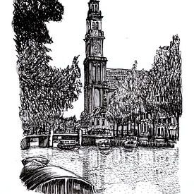 Drawing Westertoren Prinsengracht Amsterdam by Hendrik-Jan Kornelis