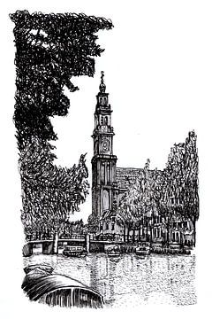 Drawing Westertoren Prinsengracht Amsterdam