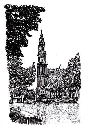 Dessin Westertoren Prinsengracht Amsterdam sur Hendrik-Jan Kornelis