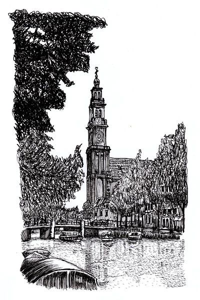 Drawing Westertoren Prinsengracht Amsterdam by Hendrik-Jan Kornelis