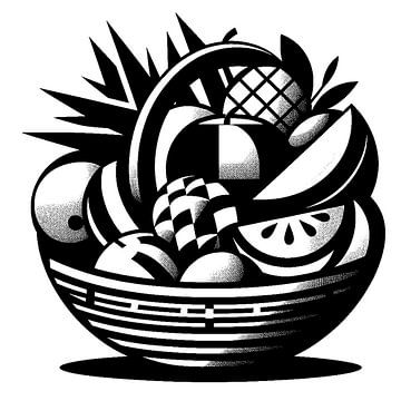 Abstracte illustratie van een  mandje fruit. ( 1 ) van Ineke de Rijk