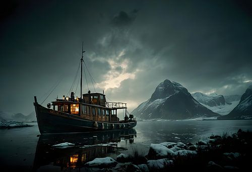 eenzame boot in de poolzee