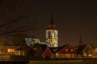 Mondriaan verlichting op de kerktoren van Winterswijk van Tonko Oosterink thumbnail