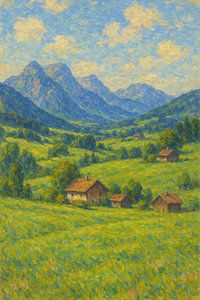 Salzburger Alpen Grüne sanfte Hügel – Österreichische Landschaft Impressionistische Kunst