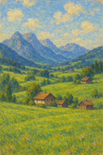 Salzburg Alpen Groene glooiende heuvels – Oostenrijks platteland Impressionistische kunst