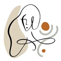 Dessin au trait du visage d'une femme avec des formes abstraites
