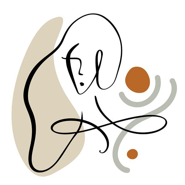 Dessin au trait du visage d'une femme avec des formes abstraites par Diana van Tankeren