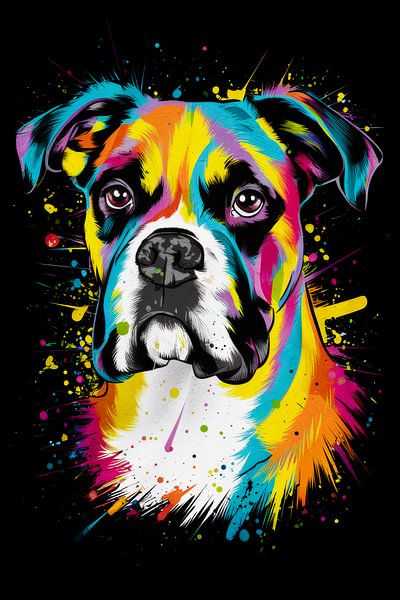 Psychedelic Boxer Dream - Colourful dog portrait by Poster Art Shop