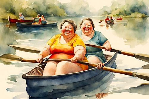 2 gezellige dames in een roeiboor