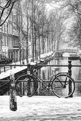 Binnenstad van Amsterdam in de Winter Zwart-Wit