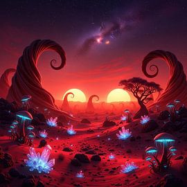 Crimson Desert of Twin Suns by Agunk Visionary Art