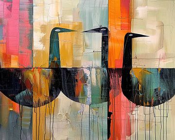 Abstracte Vogels | Woonkamer van Abstract Schilderij