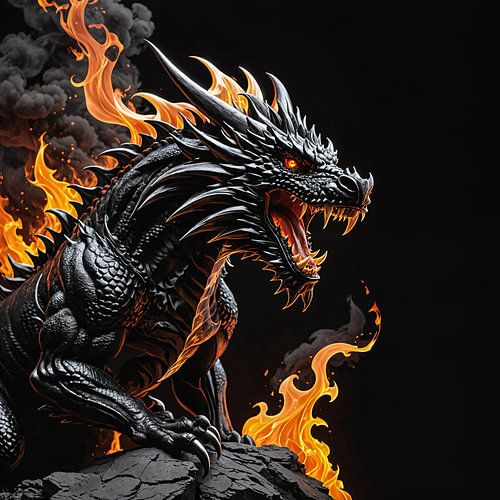 vuurdraak op zwarte achtergrond