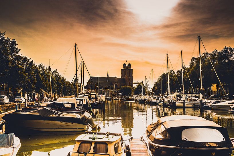 New Harbour of Dordrecht with a view on the Great Church by Lizanne van Spanje