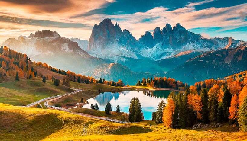 Dolomiti landscape with lake by Mustafa Kurnaz