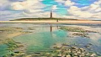 Stijlvol schilderij: wandeling op het strand van Texel - geschilderd met algoritme van Slimme Kunst.nl thumbnail