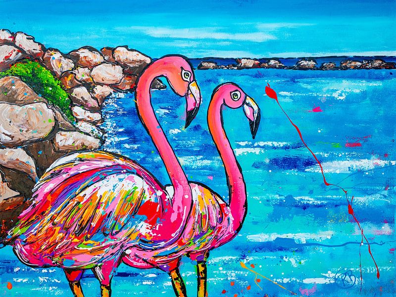 Flamingo beach Aruba by Happy Paintings