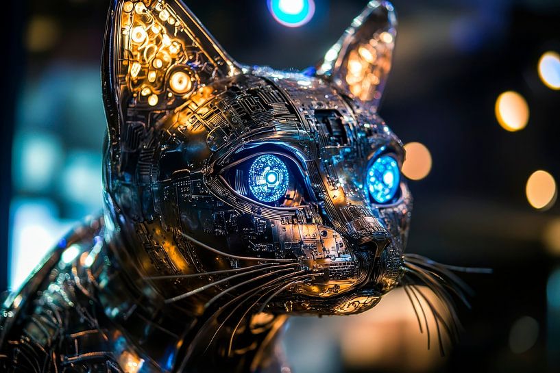 Futuristische Katzenstatue mit LEDs von Poster Art Shop