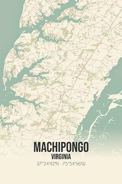 Carte ancienne de Machipongo (Virginie), USA. sur Rezona