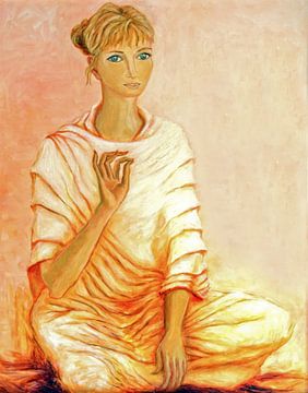 Geschilderd portret van een mediterende vrouw van Eye on You