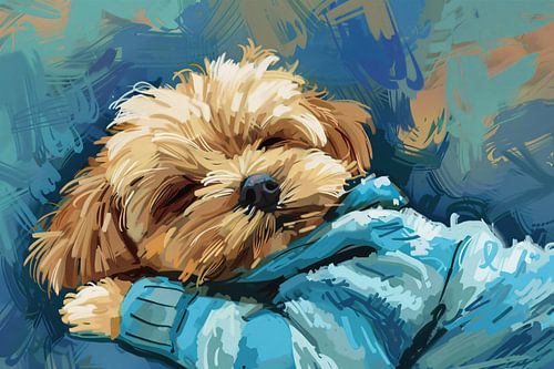 Slapende hond in abstracte kunststijl