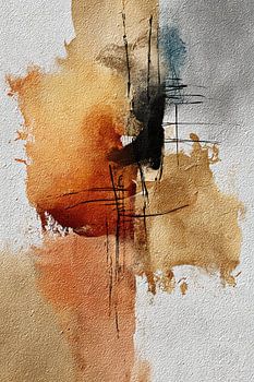 Abstract Schilderij - Oranje Beige Krachtig Dynamisch