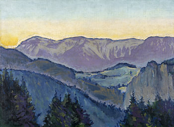 Vue du Rax depuis la Villa Mautner v. Markhof dans la lumière du soir, KOLOMAN MOSER, vers 1913