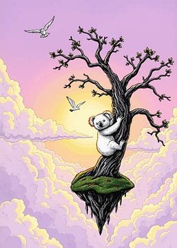 Floating Tree in the Clouds – Koala Dreamscape Art by MIROKKU