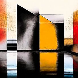 Urbane Wände mit Wasserspiegelung_01 von Manfred Rautenberg Digitalart