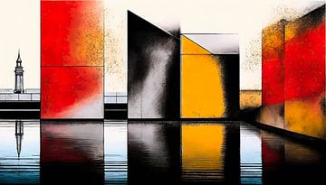Urbane Wände mit Wasserspiegelung_01 von Manfred Rautenberg Digitalart