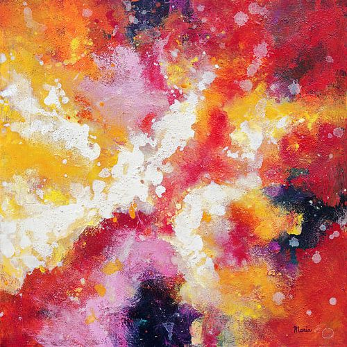 Abstract in rood, geel en wit