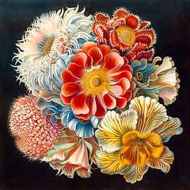 Ball of flowers, nature wall art, black background