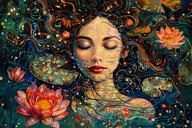 Frau mit Lotosblüten