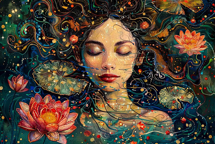 vrouw met lotusbloemen van Egon Zitter