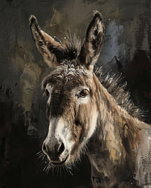 Portrait d'âne dans des tons terreux sur fond sombre sur Eva Lee