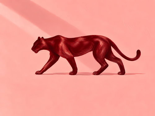 Panthère cramoisie sur fond rose poudré