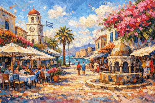 Kos in Griekenland, een impressionistisch schilderij.