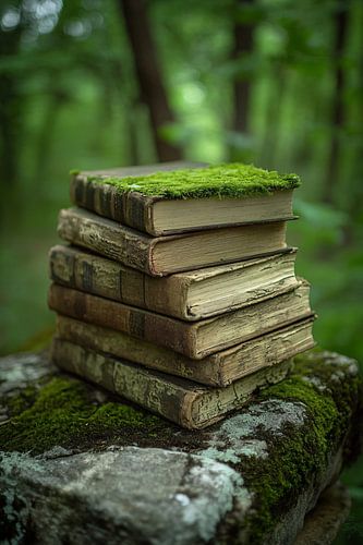 Verwitterte, mit Moos bedeckte Bücher von Art & Soul Creations