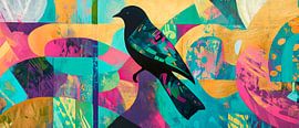 Colourful melody - black bird by Poster Art Shop