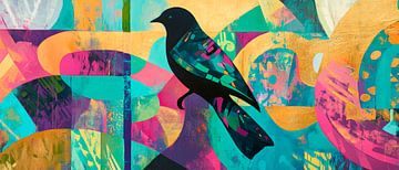 Colourful melody - black bird by Poster Art Shop