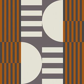 Abstract geometric retro style in dark gold, taupe, grey II by Dina Dankers