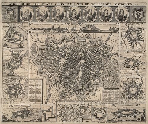 Old map of Groningen from around 1652.