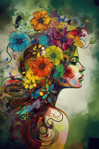 Vrouw met bloemen in het haar