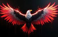 Digital Artwork of Bald Eagle with Red and Gray Wings