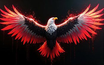 Œuvre d'art numérique du pygargue à tête blanche aux ailes rouges et grises