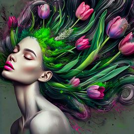 Portrait woman " Whispering Flora " by René van den Berg