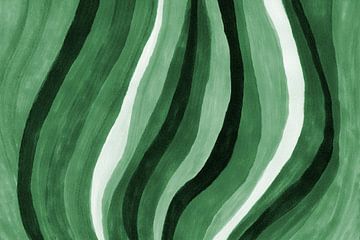 Retro funky waves. Abstract art in warm green colors van Dina Dankers